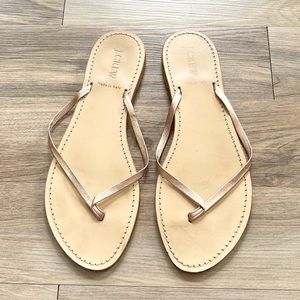 J. Crew Leather Rose Gold Flip Flop Sandals Size 10